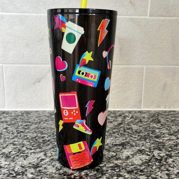 🖤NWT🩷 RARE Starbucks Retro Colorful Tumbler Cold Drink Venti Black 24oz - Picture 5 of 9